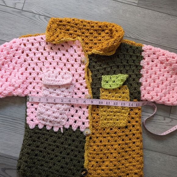 Handmade Crochet Patchwork Colorful Button Down Polo Size Small/Medium - Picture 5 of 6